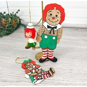 Vintage Wooden Christmas Raggedy Anne Doll Ornament Set of 3